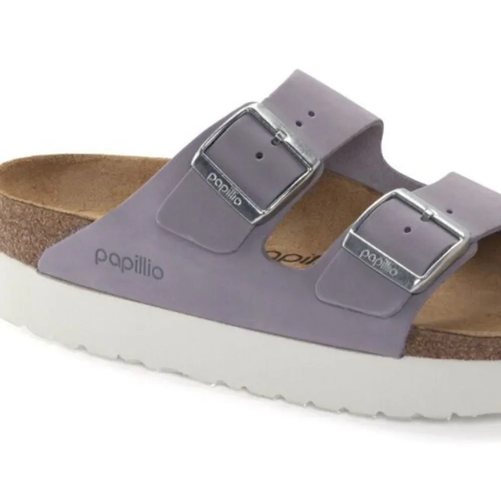 Birkenstock Papillio Arizona Platform Nubuck Leather Purple Fog Narrow NEW $200
